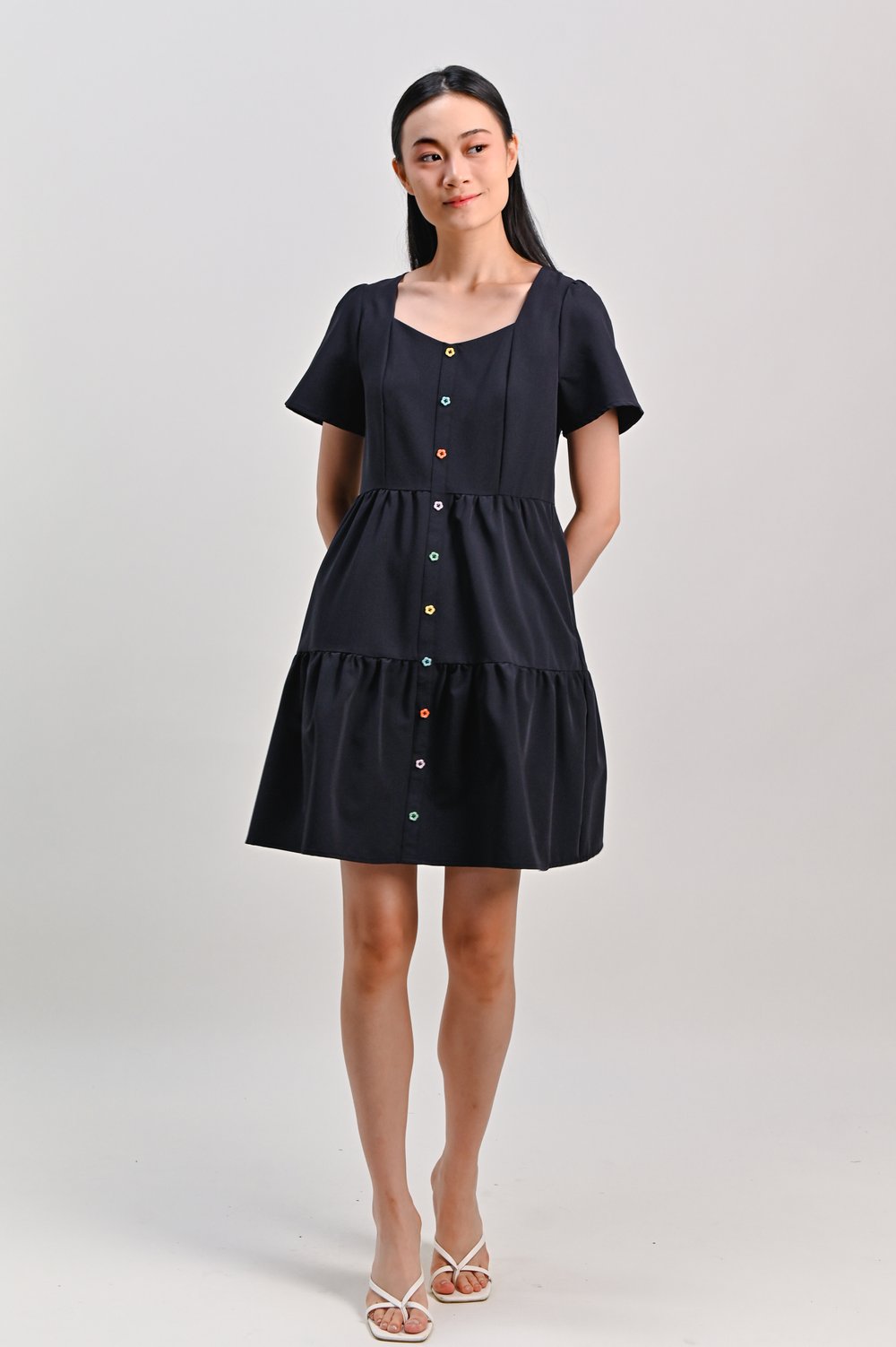 TWYLA SWEETHEART TIERED DRESS IN NAVY