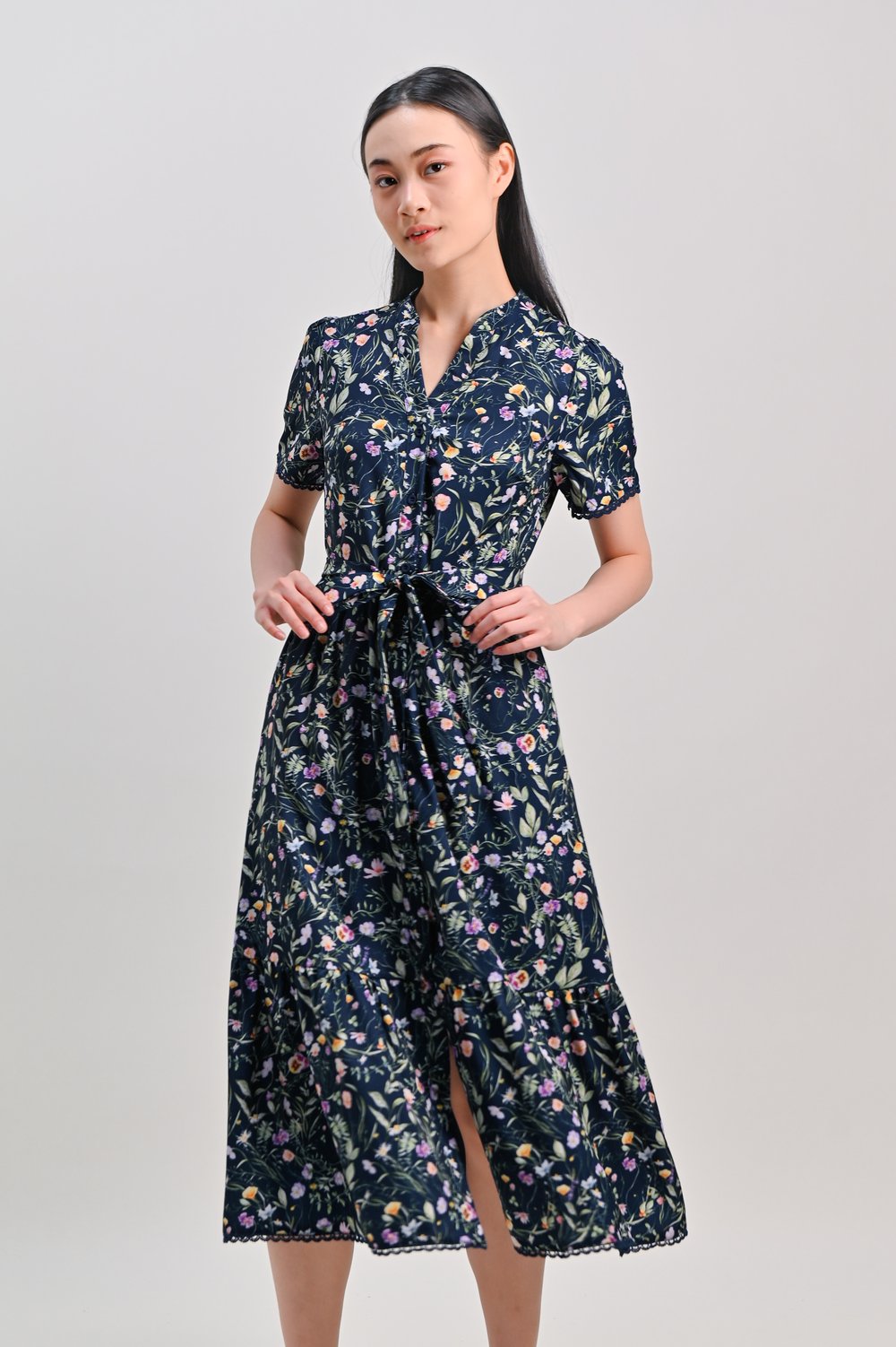 RIN’S GARDEN NAVY MIDI SHIRT-DRESS