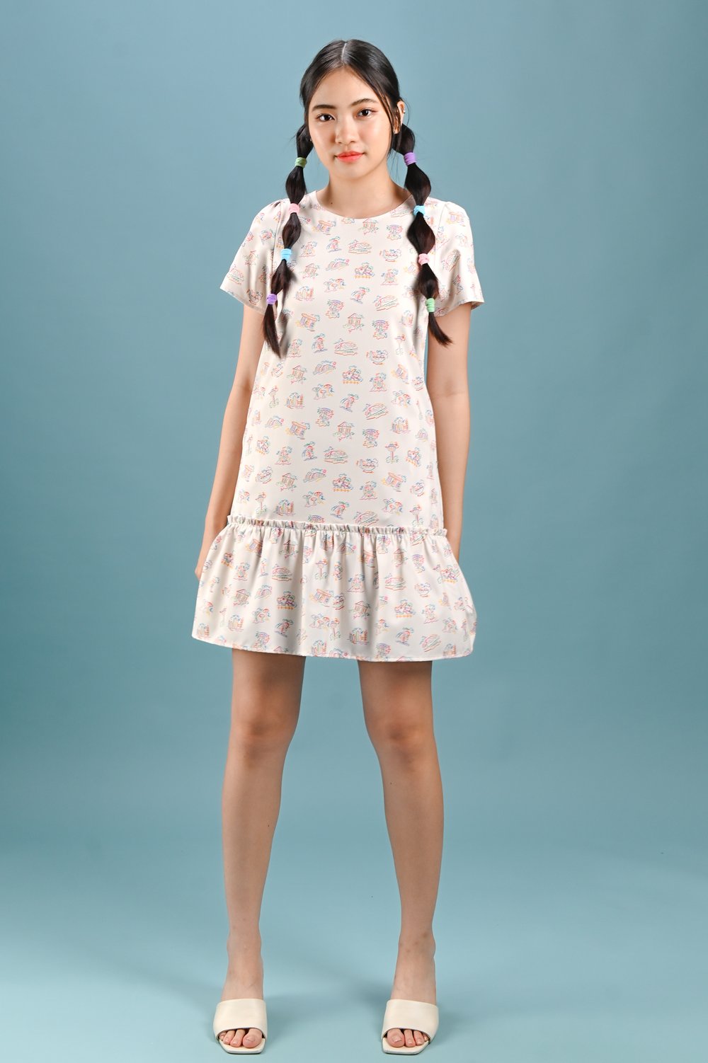 CITY OF DREAMS CREAM SLEEVED DROPWAIST DRESS