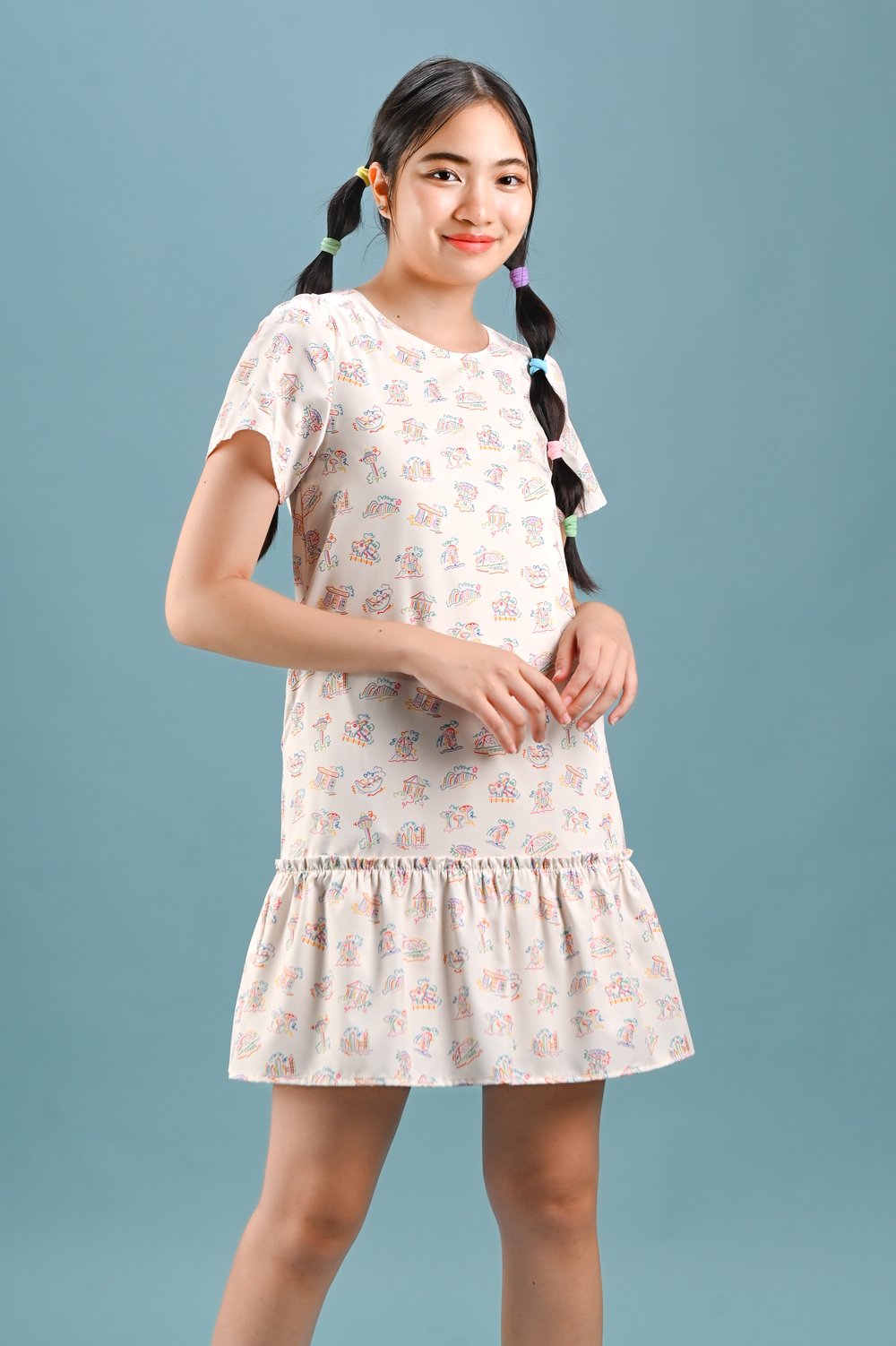 CITY OF DREAMS CREAM SLEEVED DROPWAIST DRESS