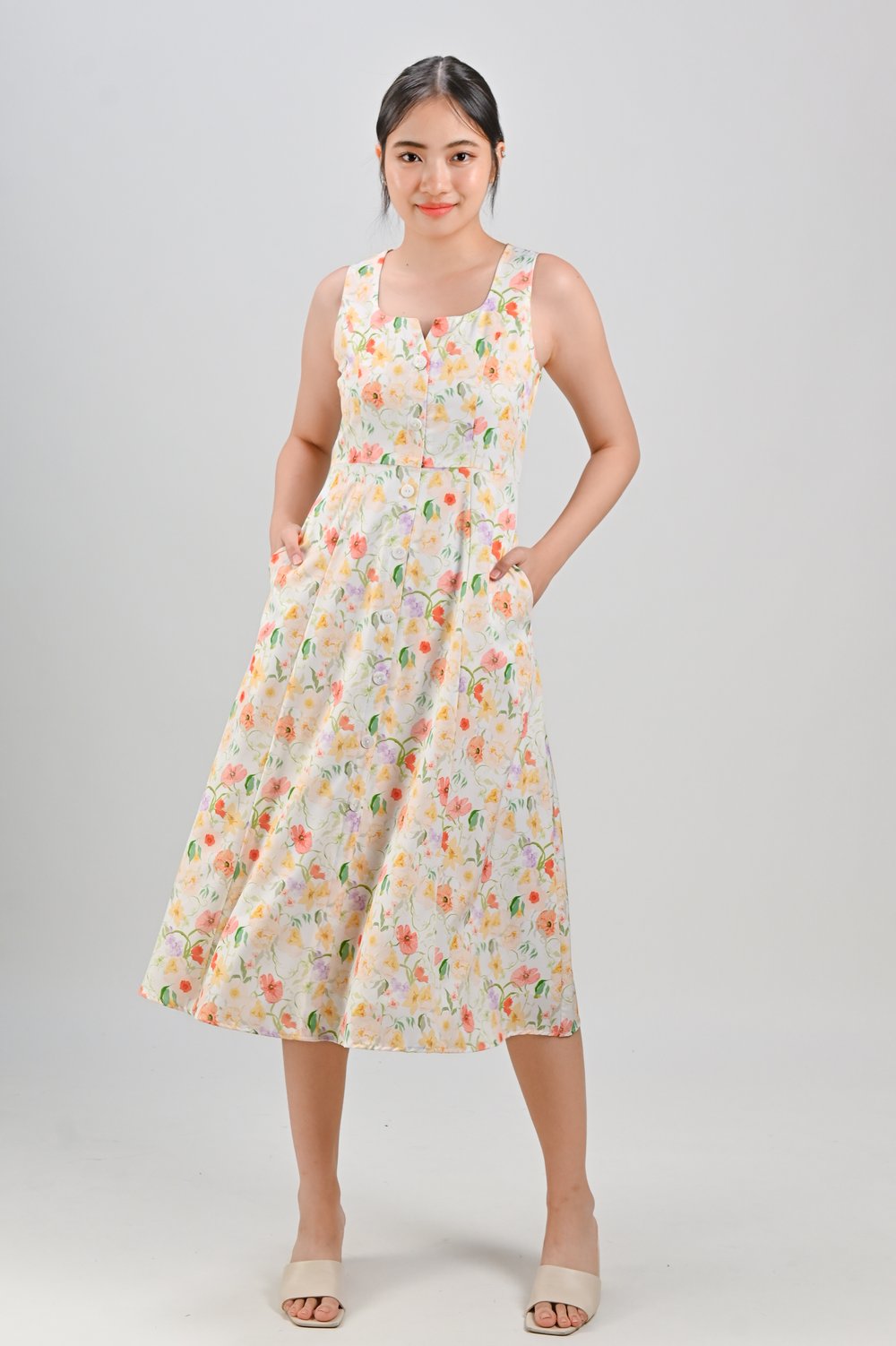 ELLIA COUNTRY BLOOMS BUTTON BELTED DRESS