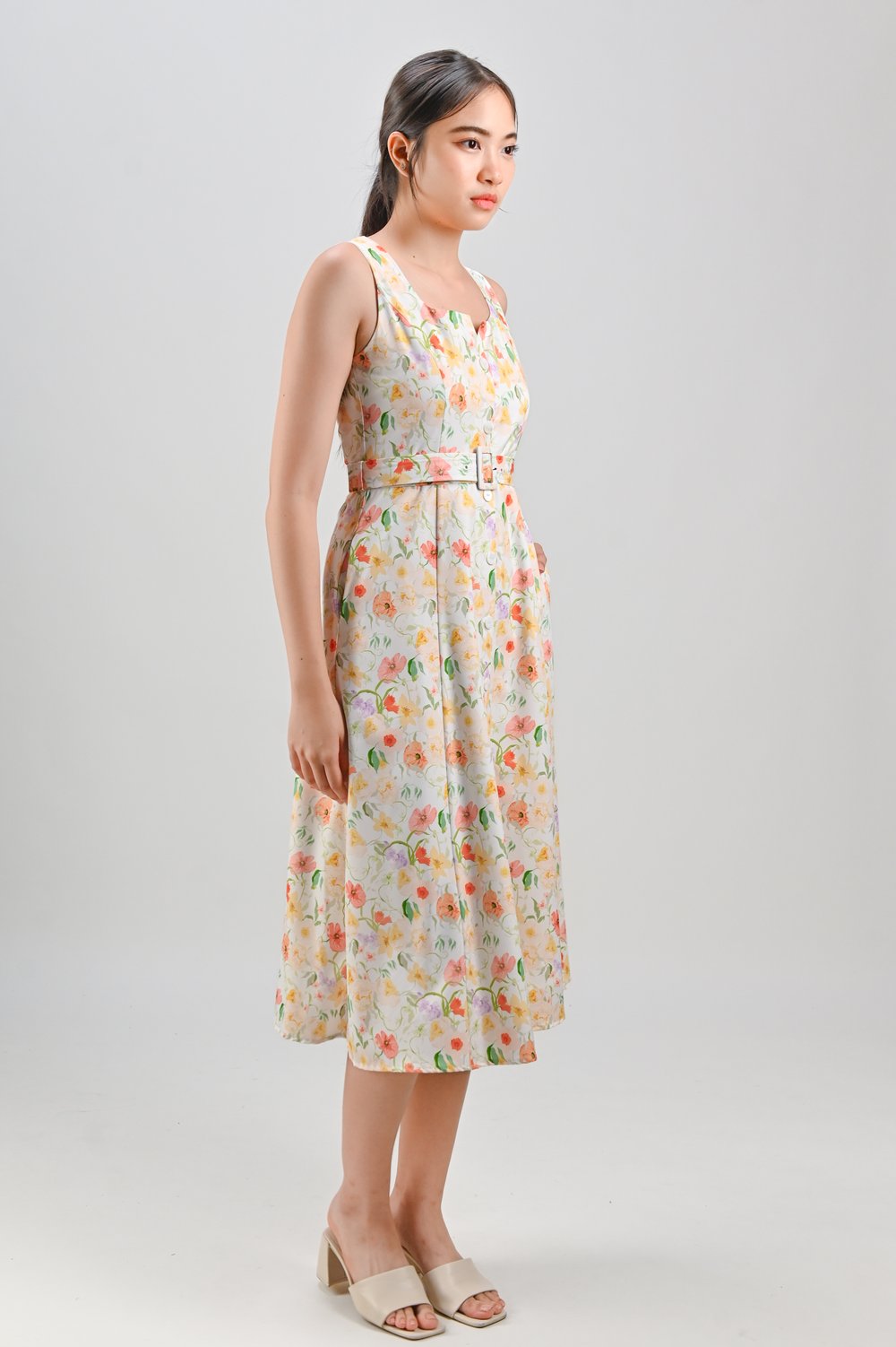ELLIA COUNTRY BLOOMS BUTTON BELTED DRESS
