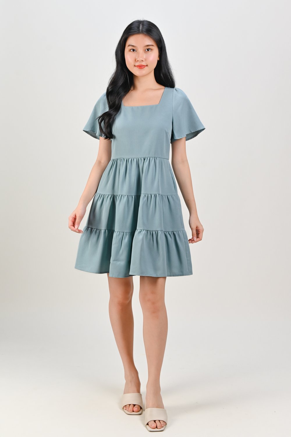 BIEL SQUARE-NECK BABYDOLL DRESS IN SEAFOAM