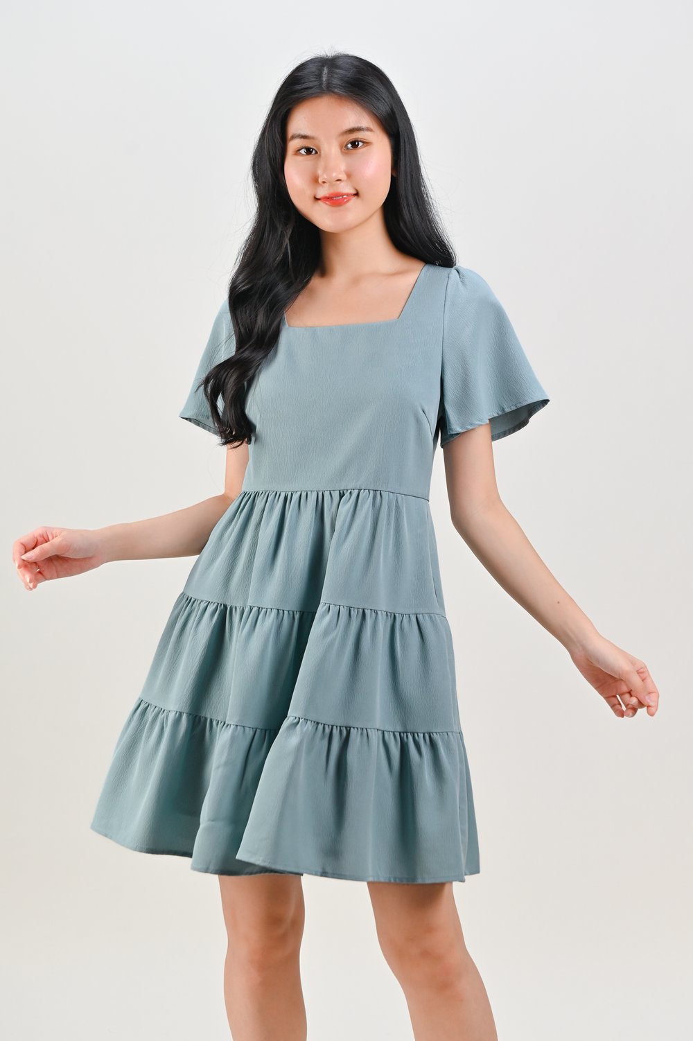 BIEL SQUARE-NECK BABYDOLL DRESS IN SEAFOAM