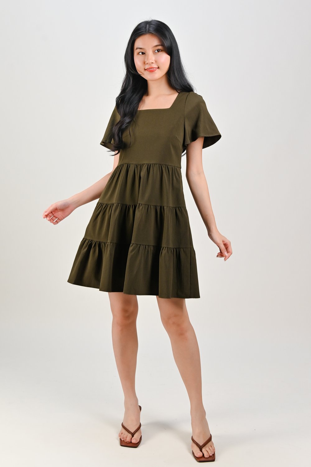 BIEL SQUARE-NECK BABYDOLL DRESS IN OLIVE
