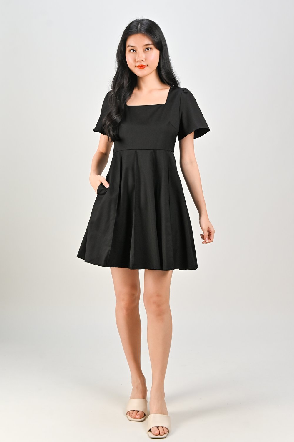 CORABELLE PANELLED DRESS-ROMPER IN BLACK