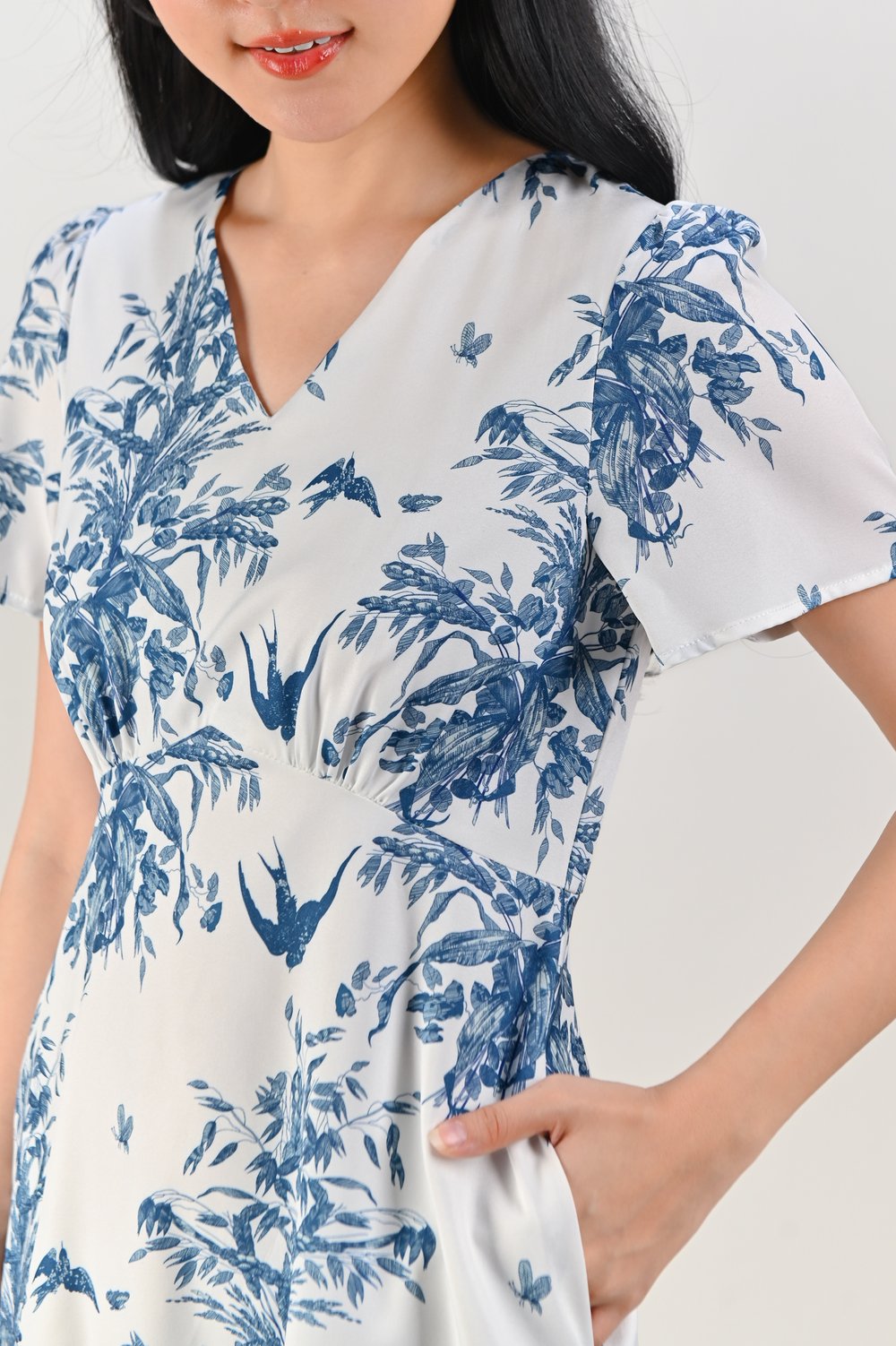 WINSLET SLEEVED SHORT HIGH-WAIST DRESS IN BLUE TOILE