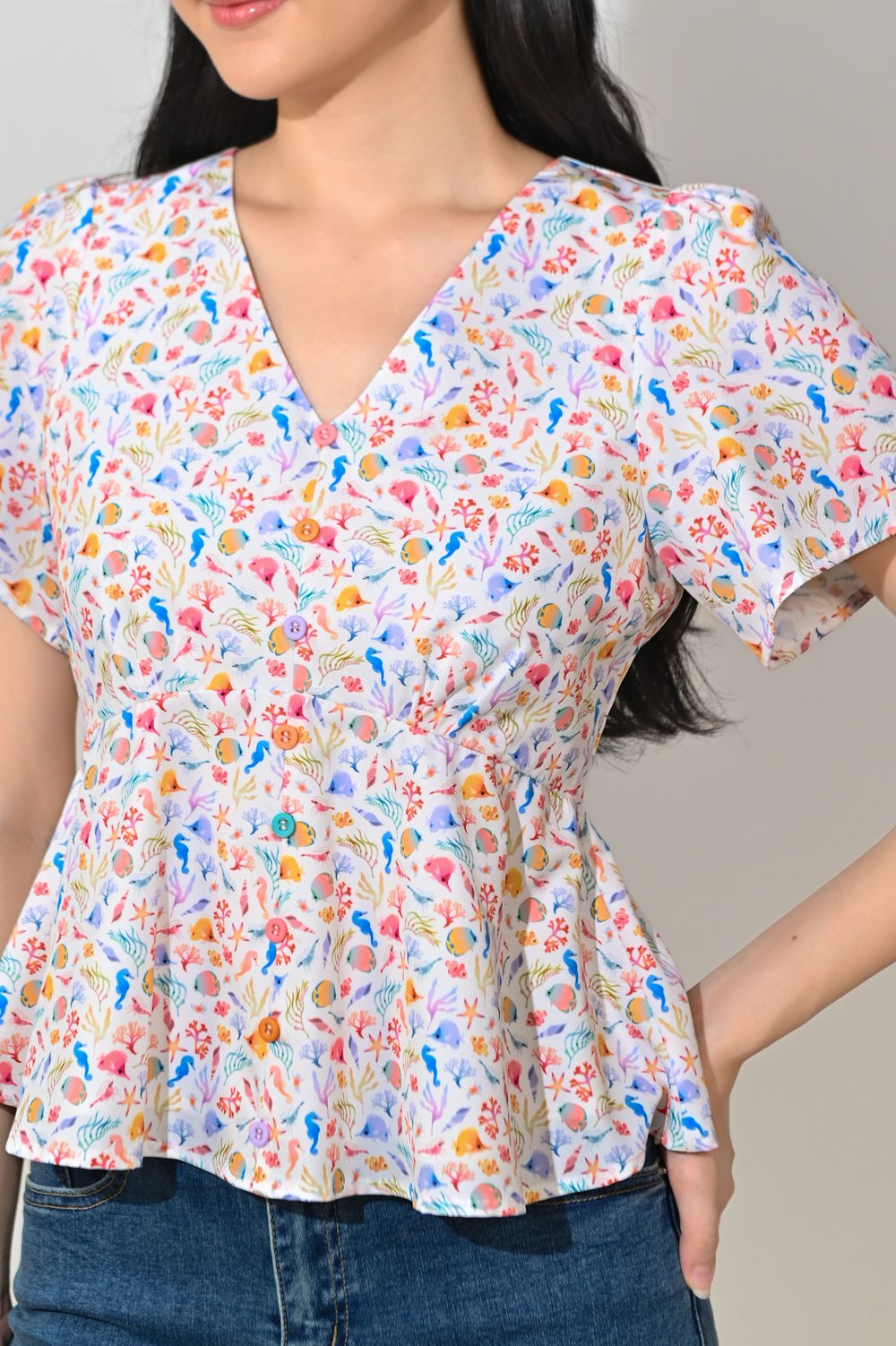 NAUTI CREW SLEEVED PEPLUM TOP