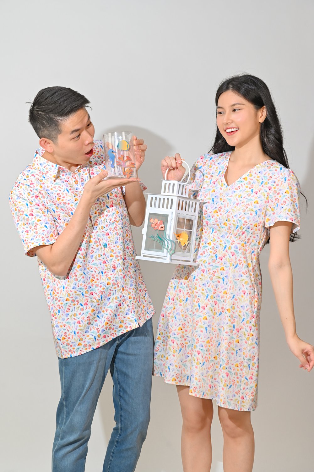 NAUTI CREW V-NECK SLEEVED HIGH-WAIST DRESS