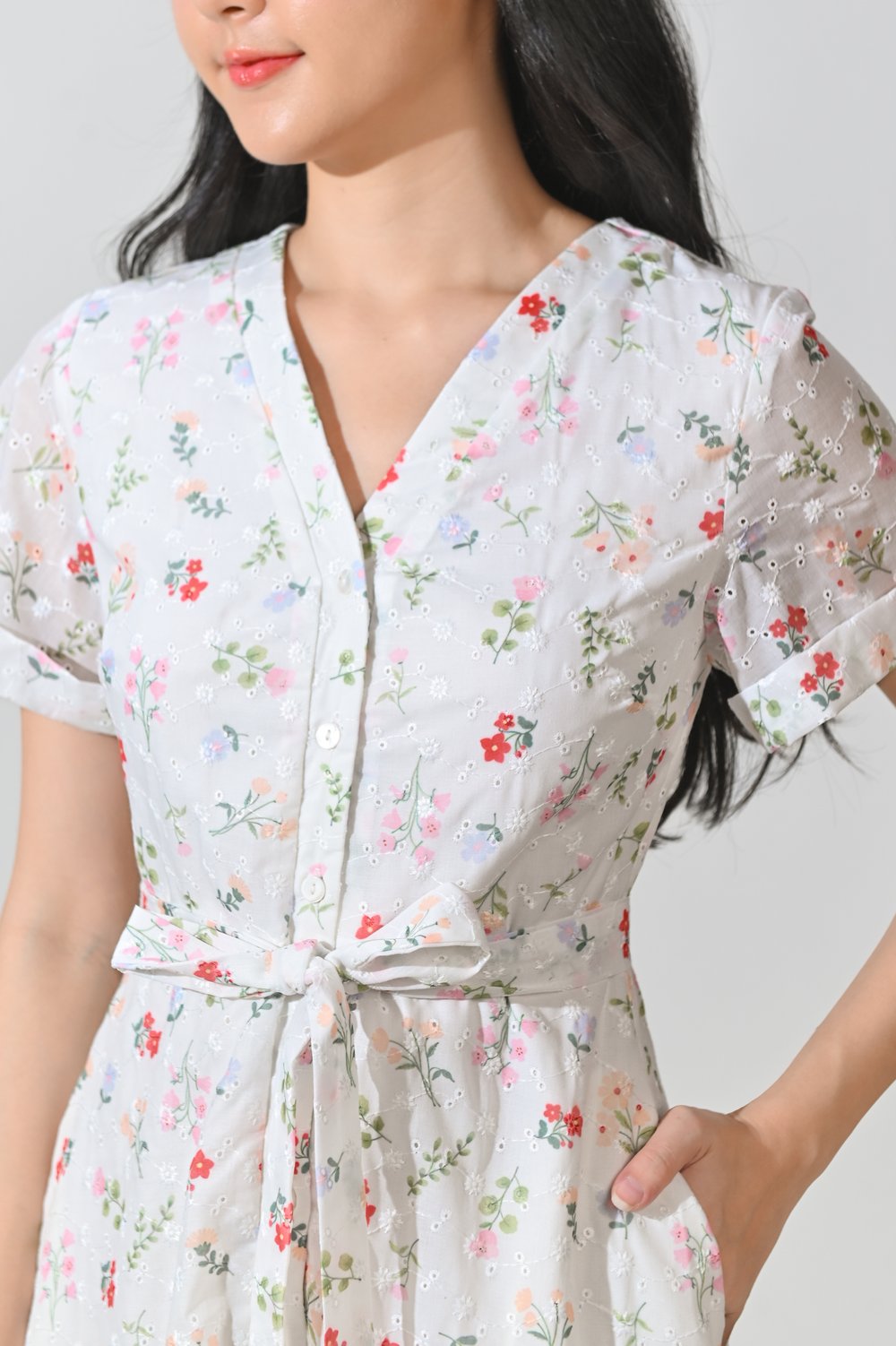 LILYANNA EYELET FLORAL BUTTON DRESS