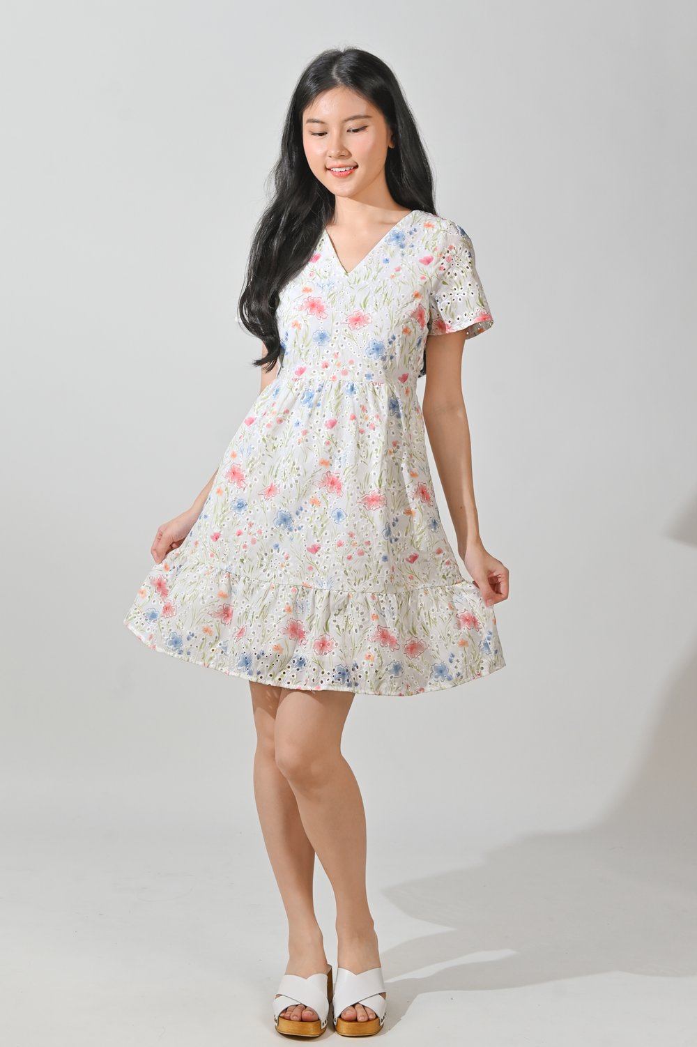 PELMA FLORAL EYELET FLOUNCE DRESS