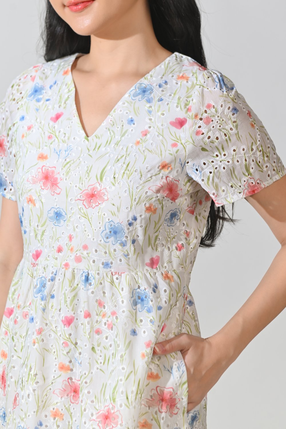 PELMA FLORAL EYELET FLOUNCE DRESS