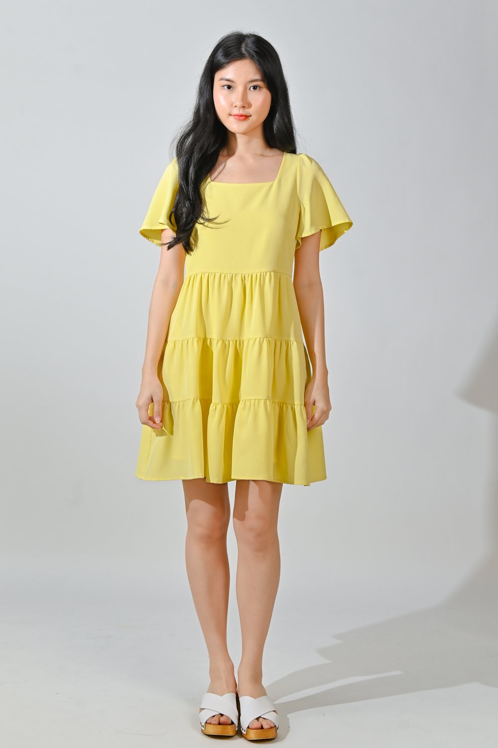 BIEL SQUARE-NECK BABYDOLL DRESS IN YELLOW