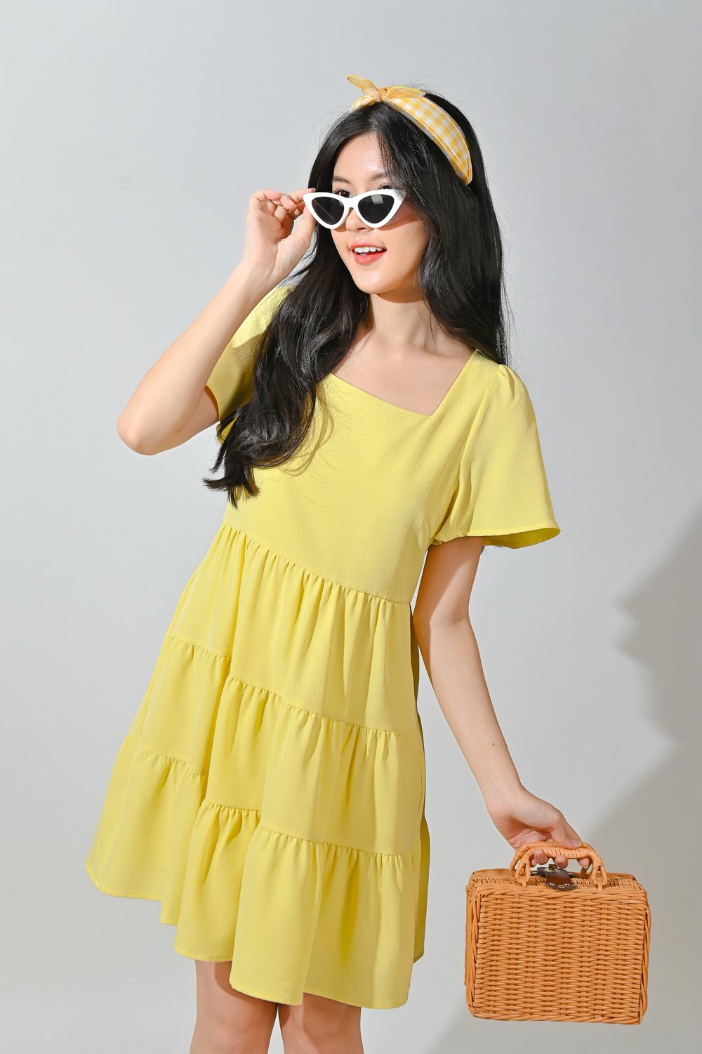 BIEL SQUARE-NECK BABYDOLL DRESS IN YELLOW