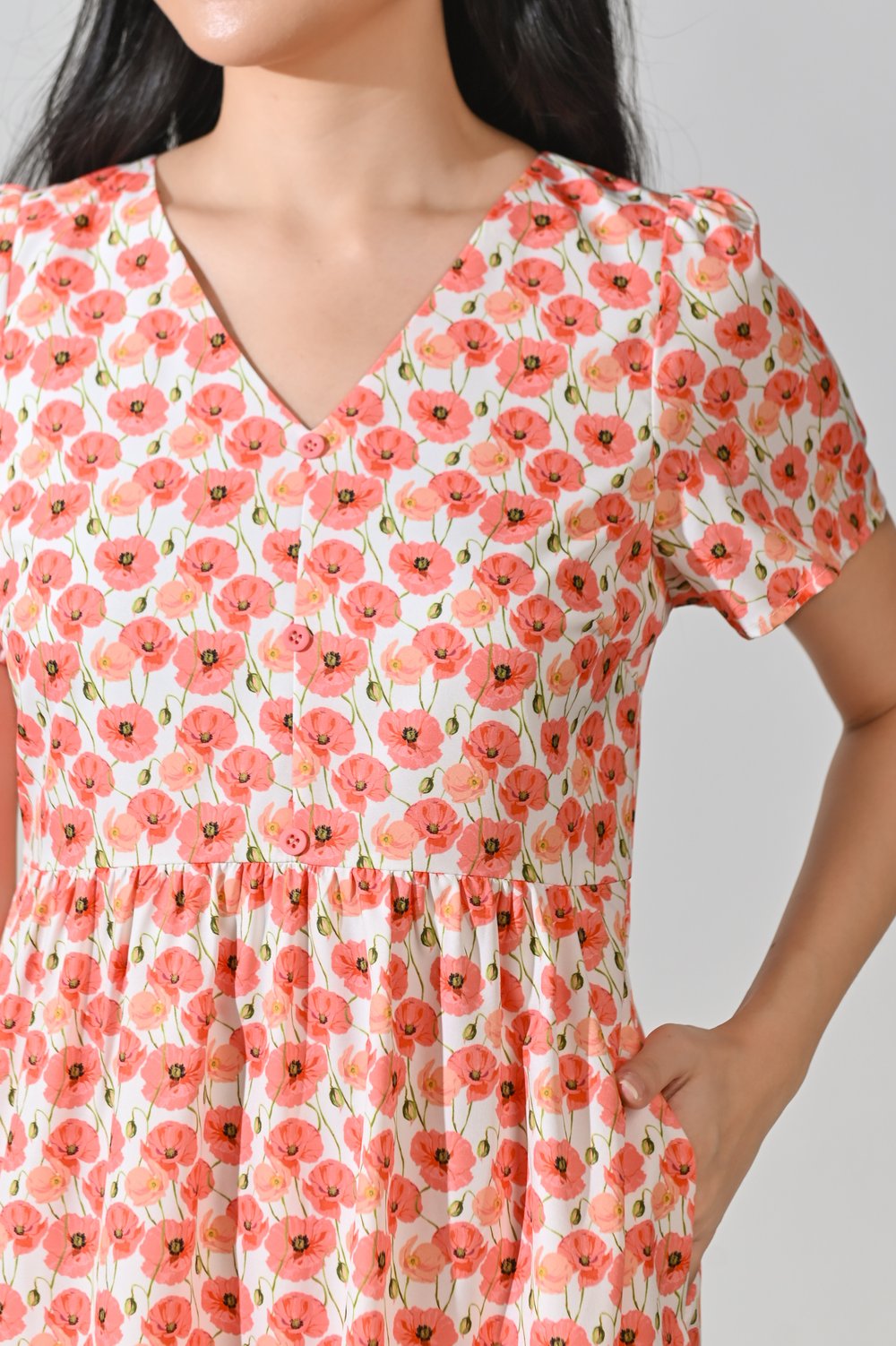 POPPY FIELDS BUTTON FLOUNCE DRESS