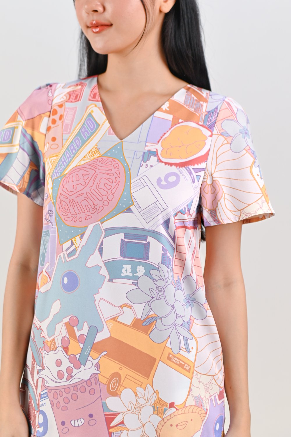 VIBRANT SUNNY ISLAND SLEEVED DROPWAIST DRESS