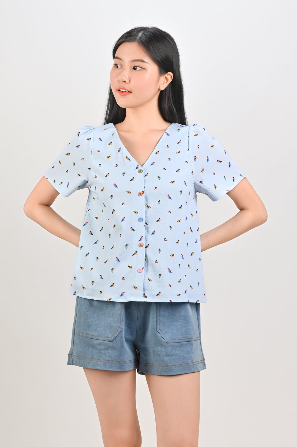 LITTLE WINGS SLEEVED BUTTON TOP
