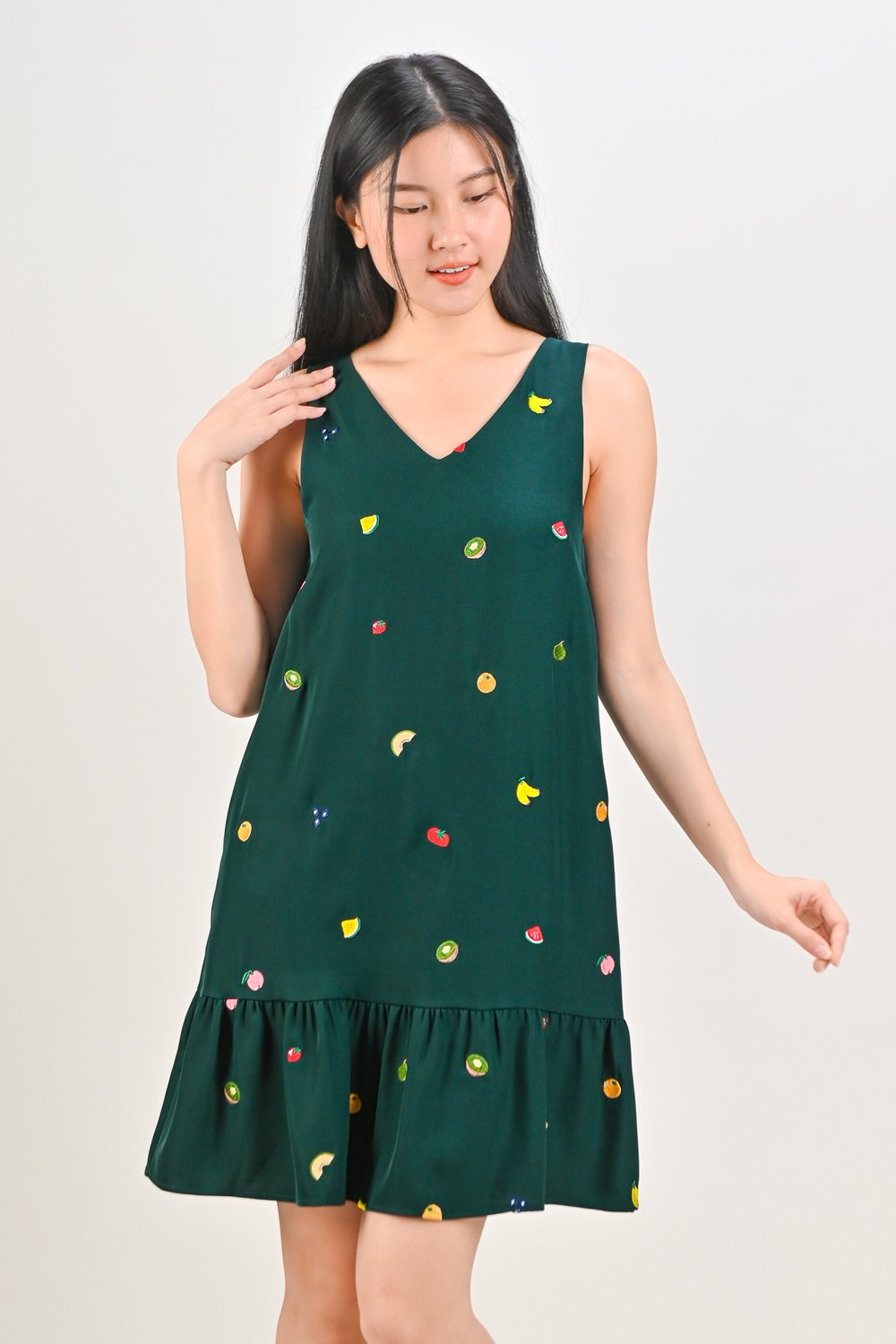 SUMMER HARVEST EMB. SLEEVELESS DRESS IN FOREST