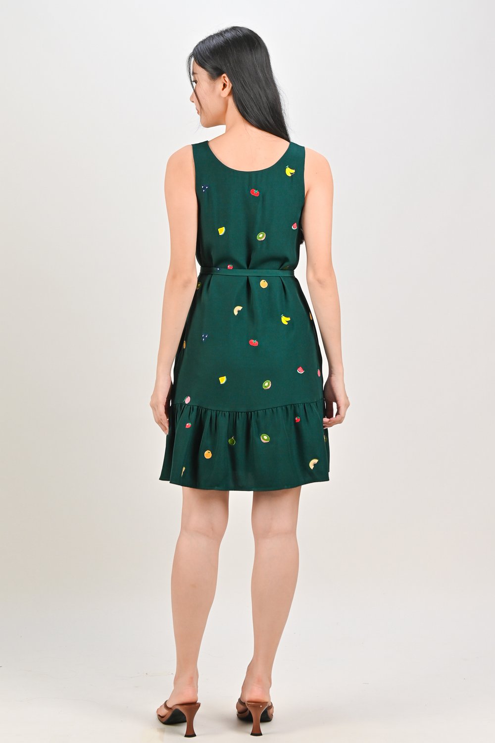 SUMMER HARVEST EMB. SLEEVELESS DRESS IN FOREST