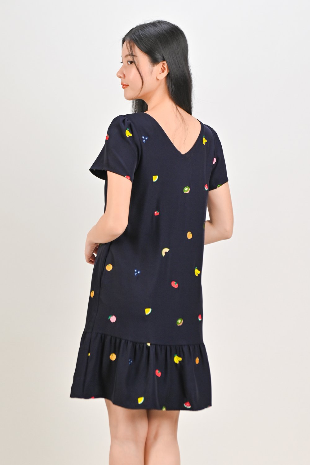 SUMMER HARVEST EMB. SLEEVED DROPWAIST DRESS IN NAVY