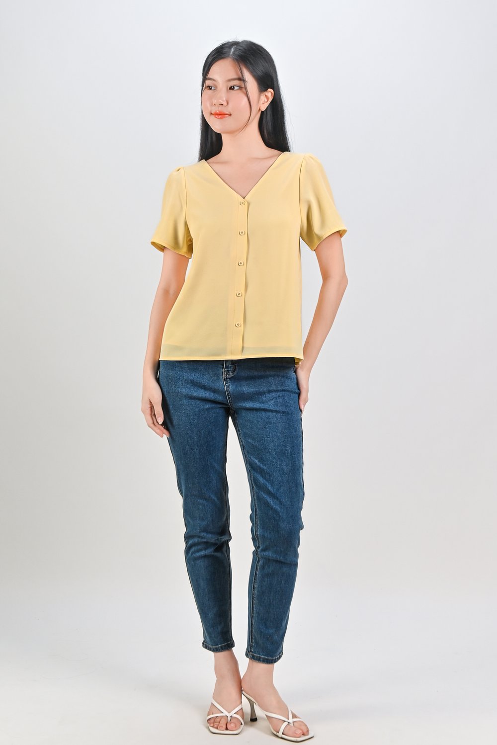 ASHA SLEEVED BUTTON TOP IN YELLOW