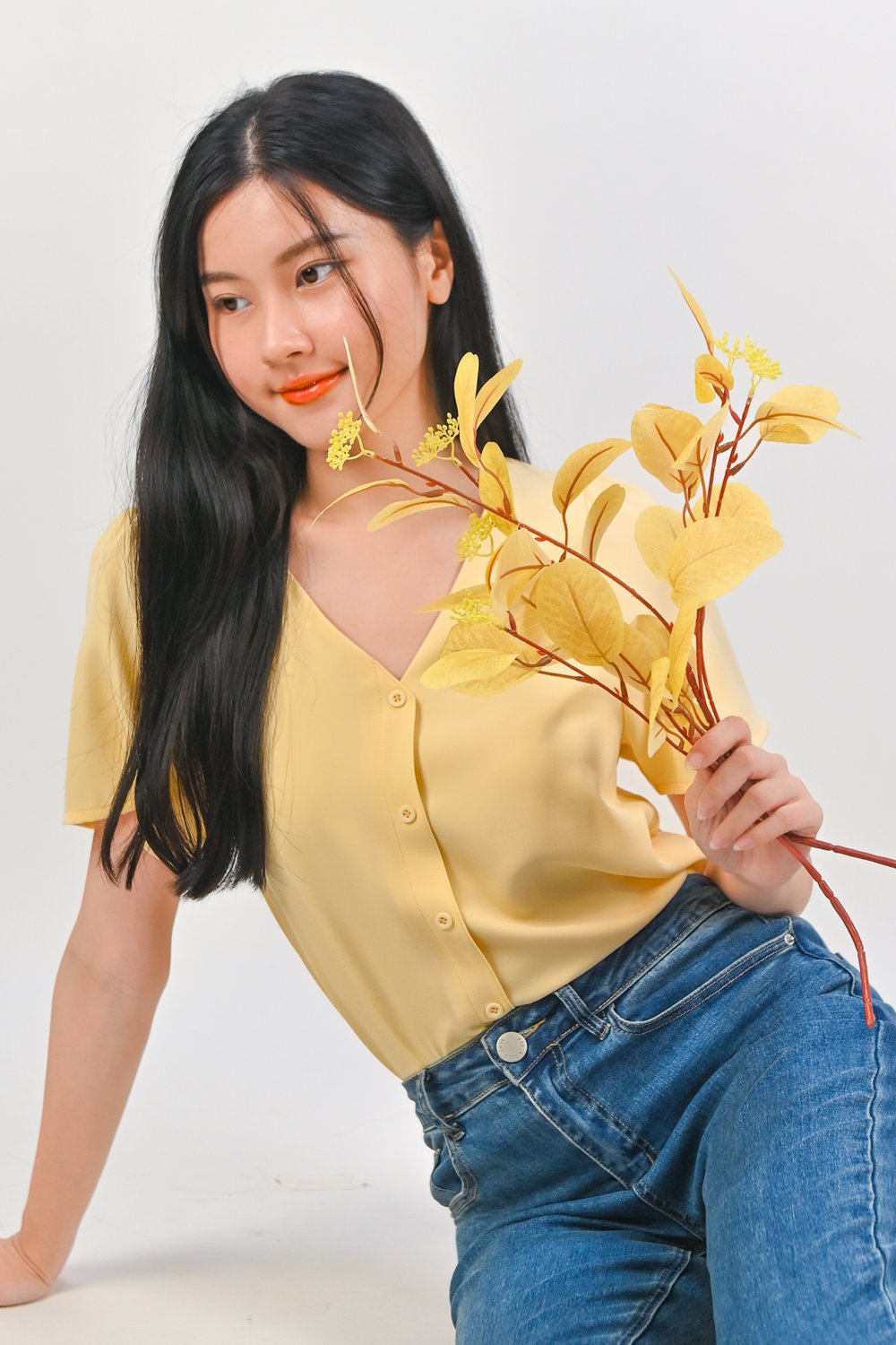 ASHA SLEEVED BUTTON TOP IN YELLOW