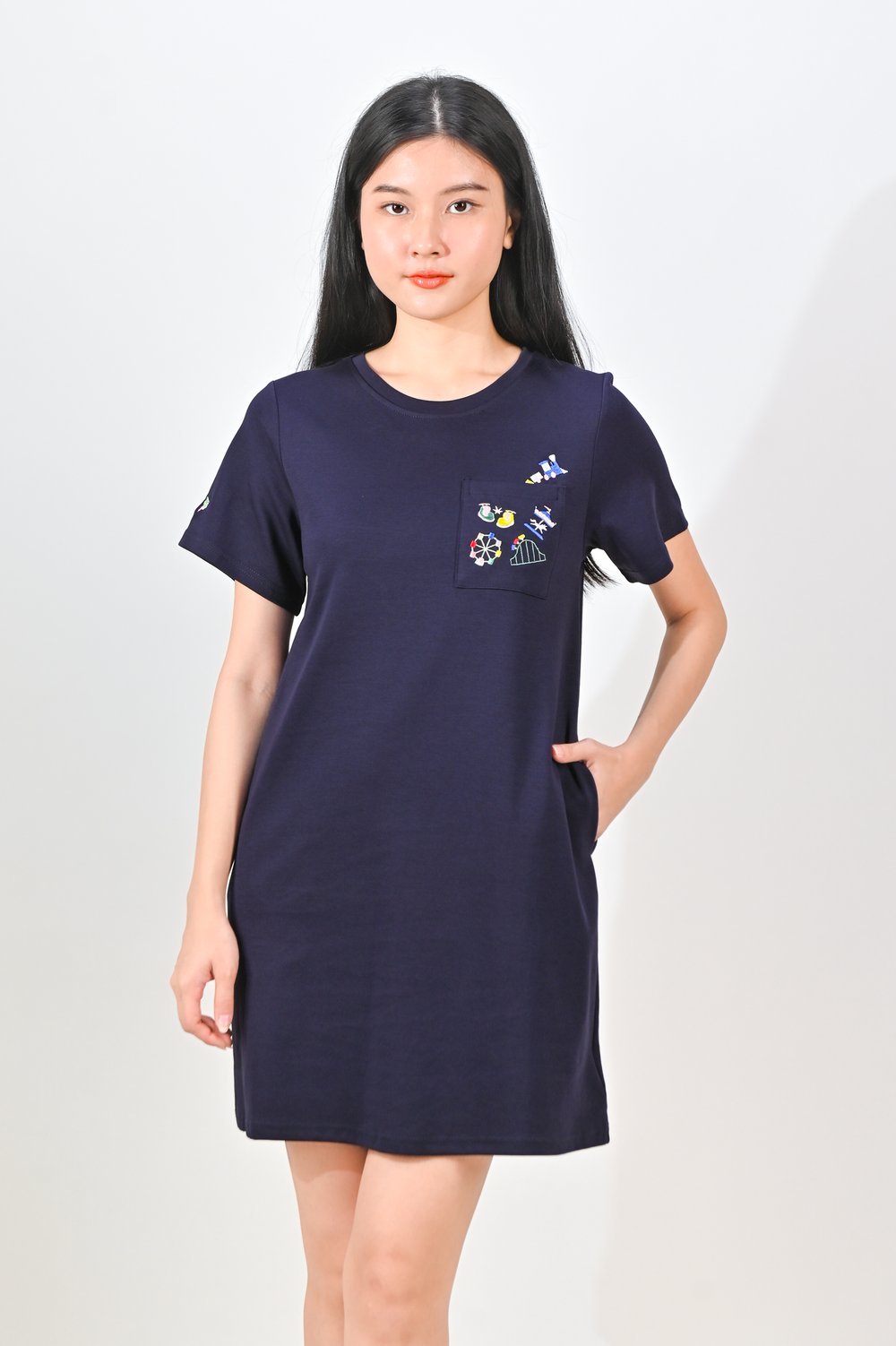 CARNIVAL NAVY EMB. POCKET TEE DRESS