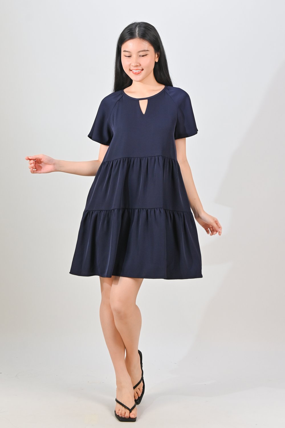 XORA CUT-OUT BABYDOLL DRESS IN NAVY