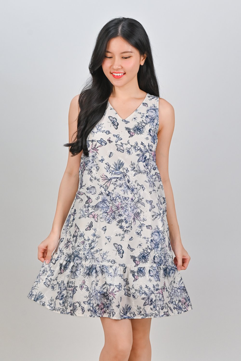HARLEY BUTTERFLY SLEEVELESS DROPWAIST DRESS IN BLUE