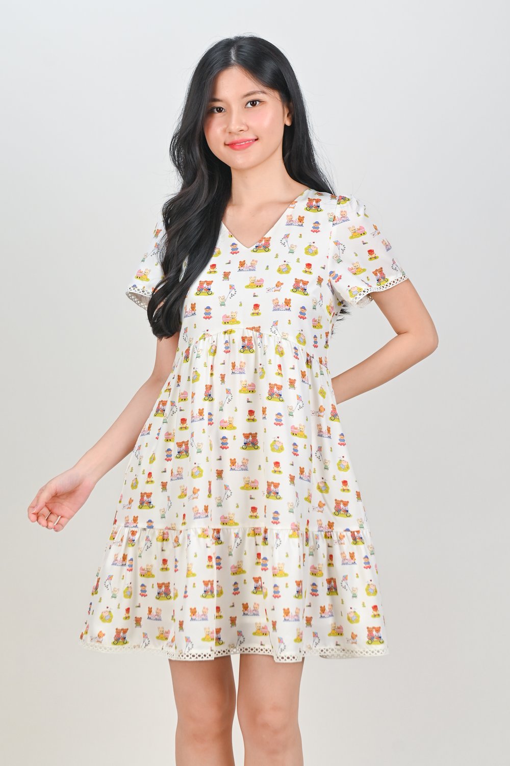 TEDDY PARK LACE-TRIM BABYDOLL DRESS