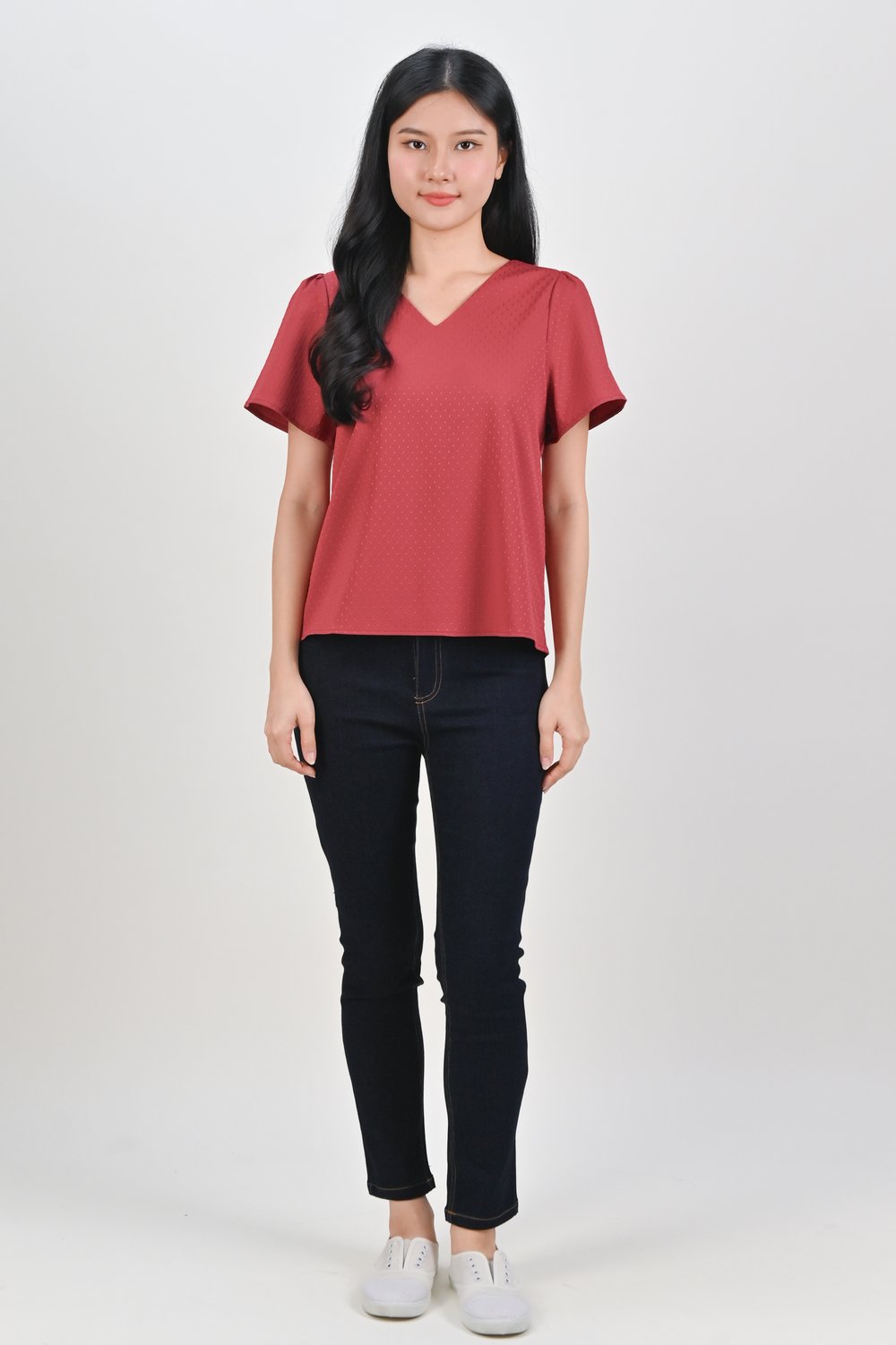 CIELA DOTTY SLEEVED TOP IN STRAWBERRY