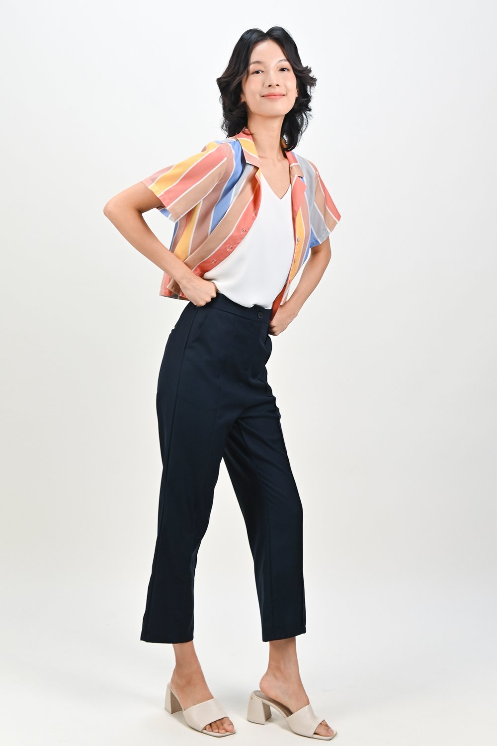 SHAMARA RAINBOW STRIPE CAMP-COLLAR SHIRT