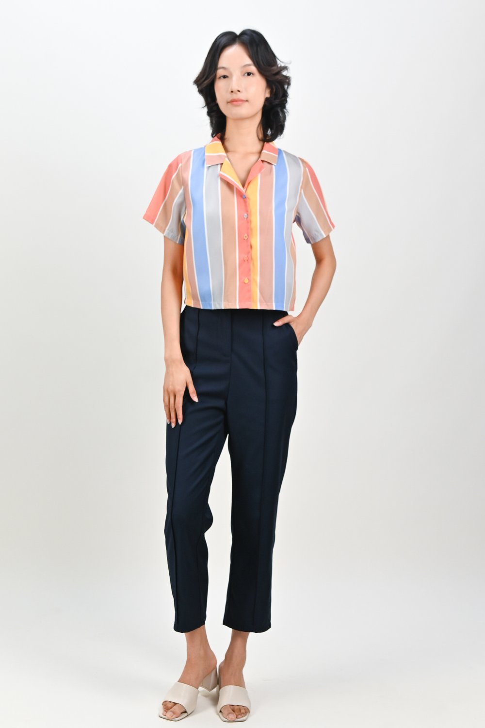 SHAMARA RAINBOW STRIPE CAMP-COLLAR SHIRT