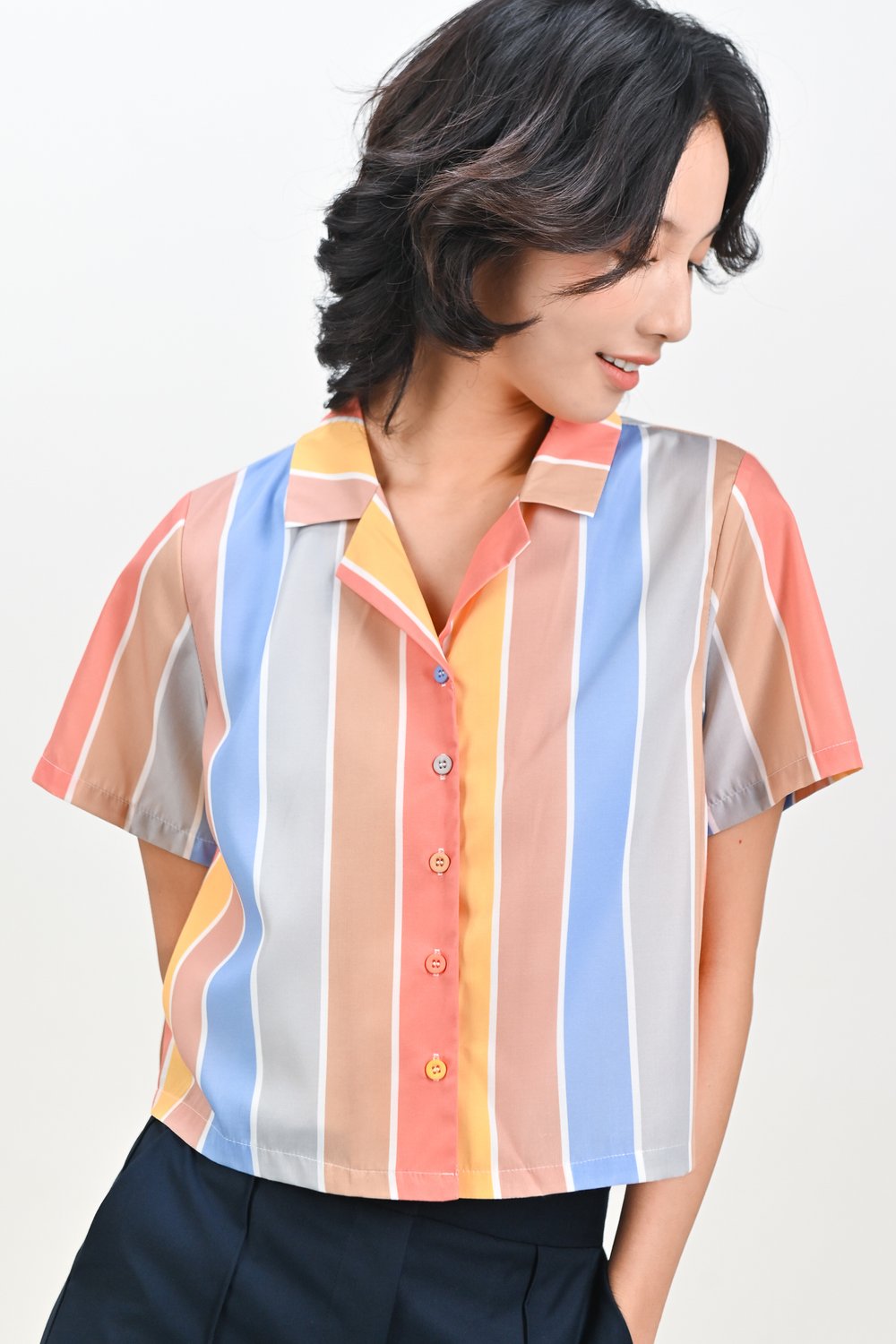 SHAMARA RAINBOW STRIPE CAMP-COLLAR SHIRT