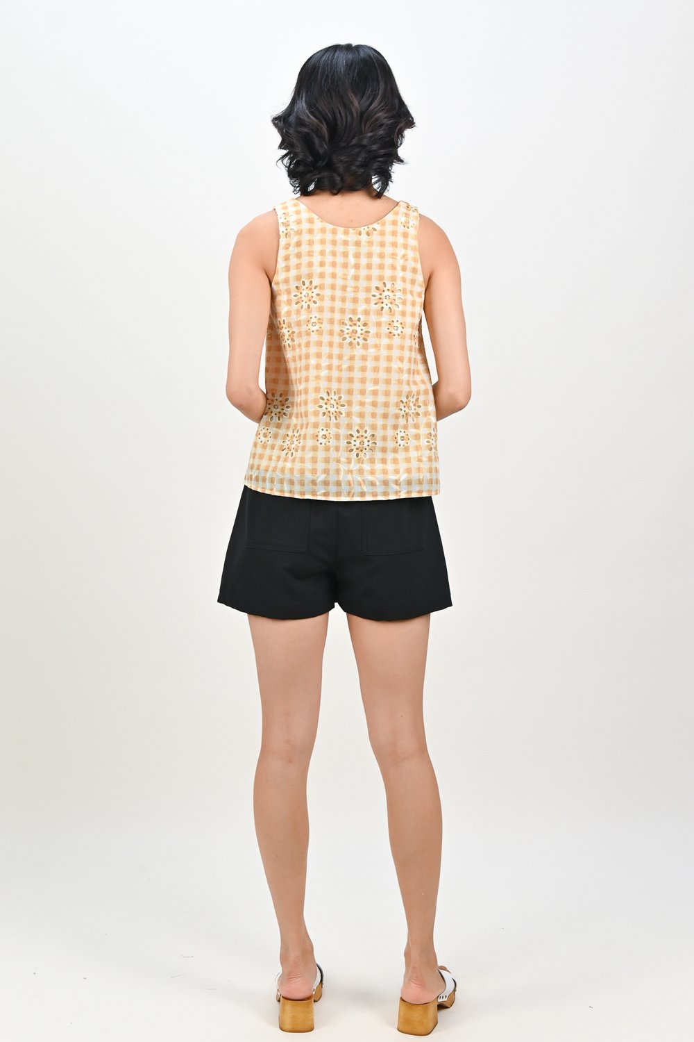 KIRALII GINGHAM EYELET TWO-WAY TOP IN YELLOW