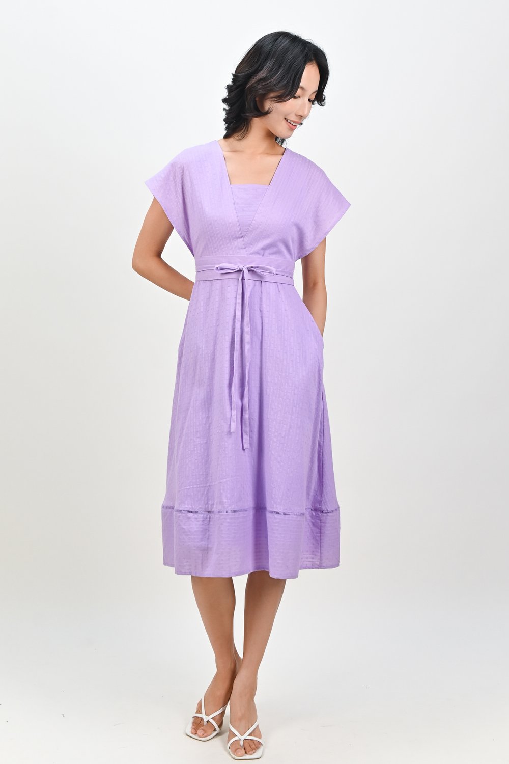 AURAYA KIMONO SLEEVED MIDI DRESS IN LILAC