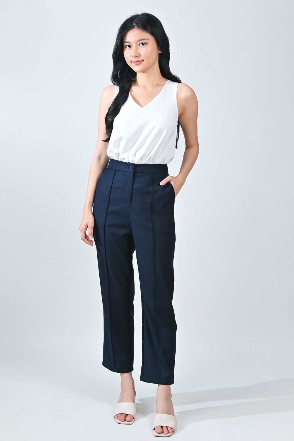 PHYRA ELASTIC-BACK TROUSERS IN NAVY