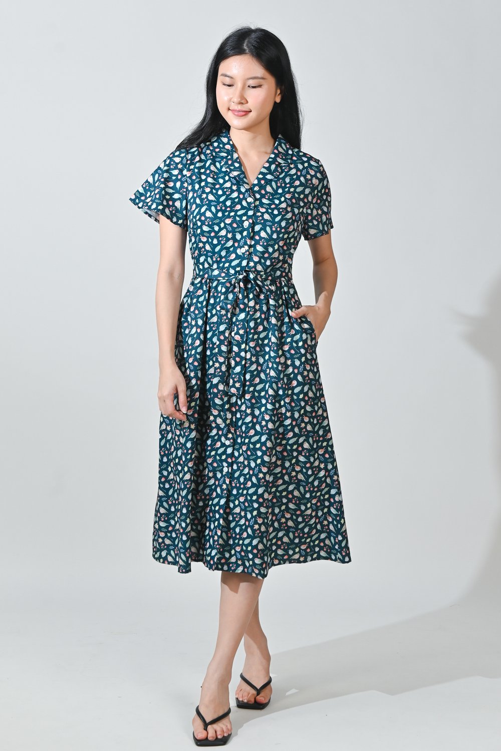 FOREST FRIENDS CAMP-COLLAR SHIRT-DRESS