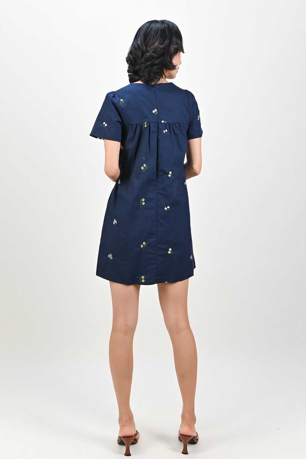 BELLARA NAVY EMB. FLOWERS BABYDOLL DRESS