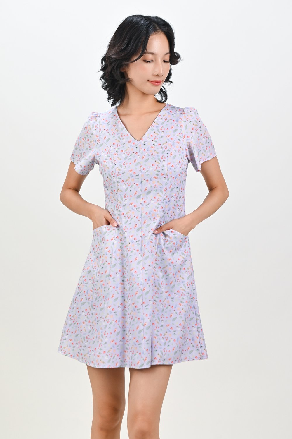 LILAC FRIENDS OF THE FOREST SLEEVED PANELLED DRESS