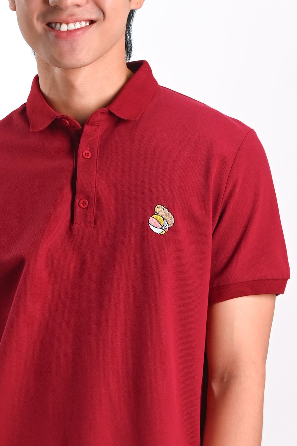 CUTE CAPYBARA EMB. RED POLO SHIRT