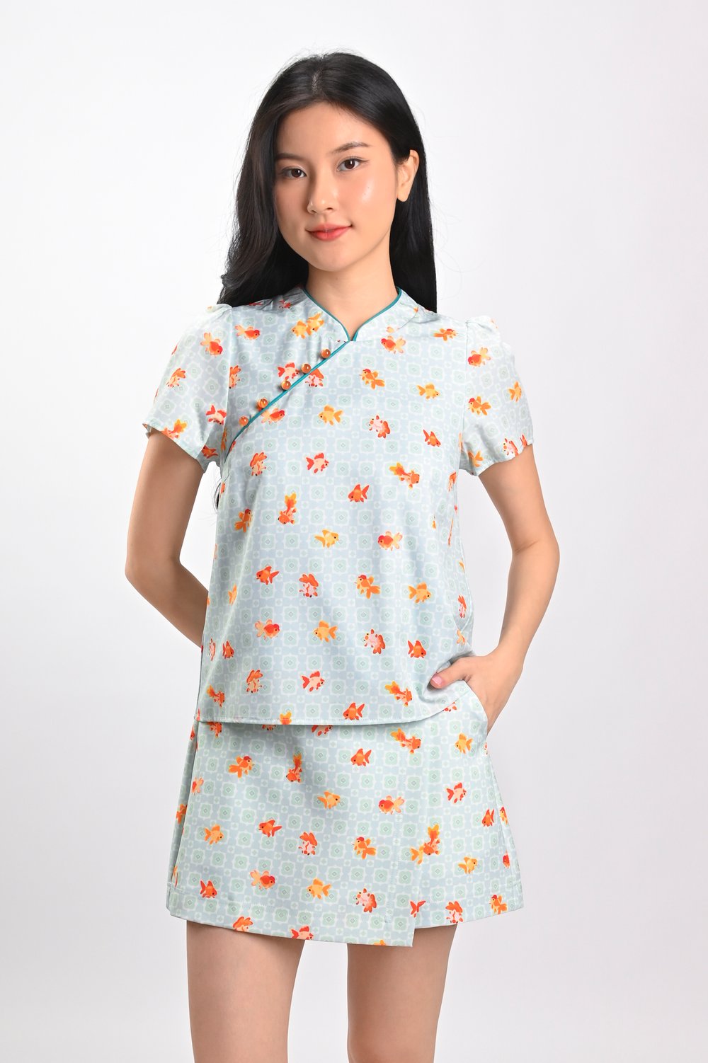 LUCKY RIVER SLEEVED CHEONGSAM TOP