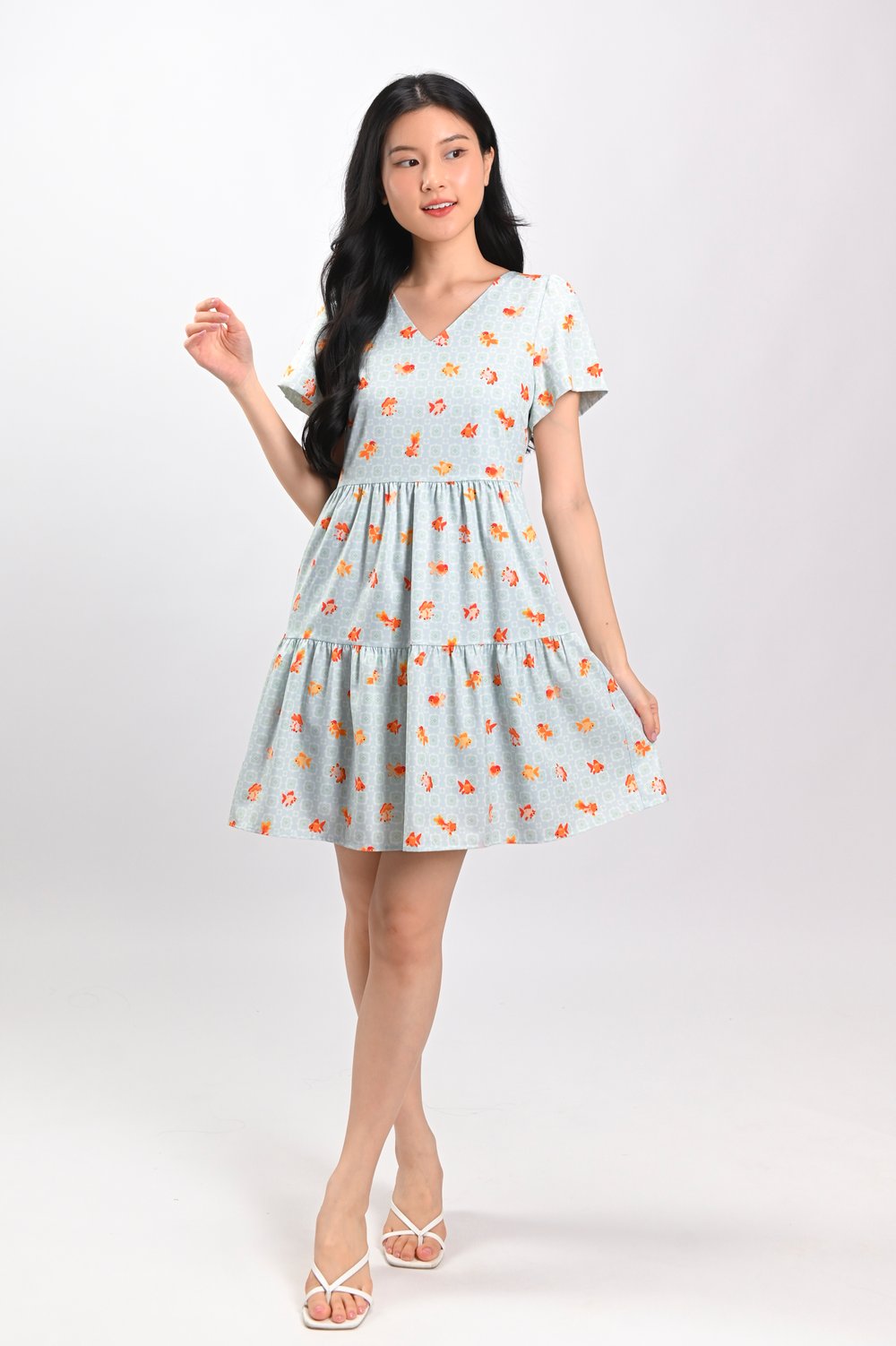 LUCKY RIVER V-NECK SLEEVED BABYDOLL DRESS