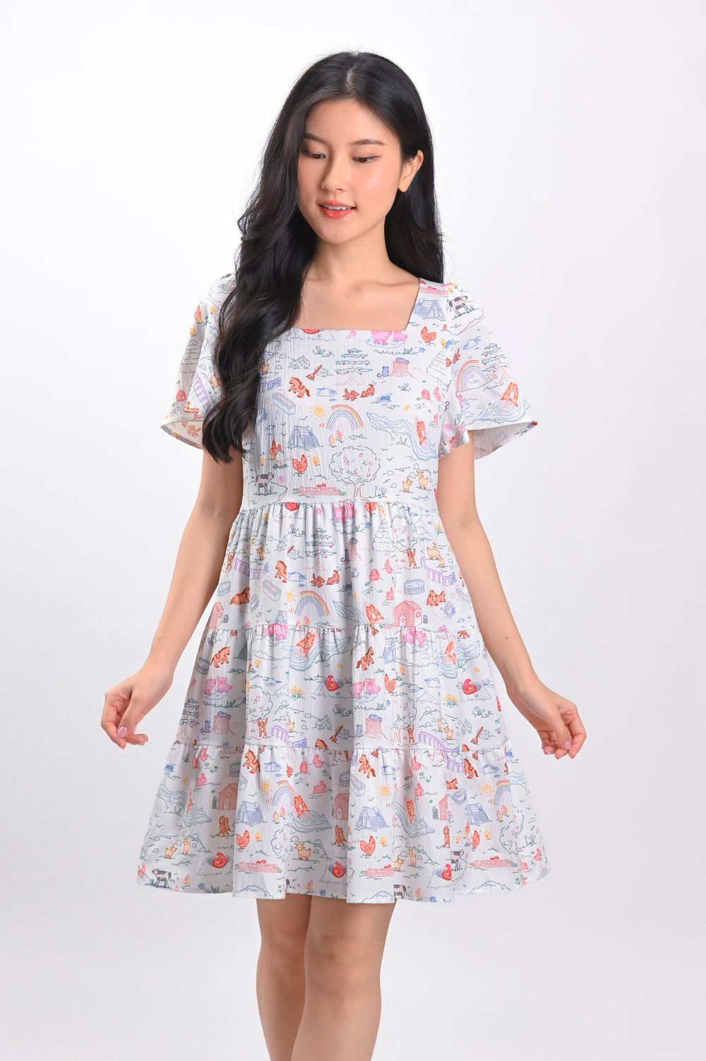 ZODIAC FARM SQUARE-NECK BABYDOLL DRESS