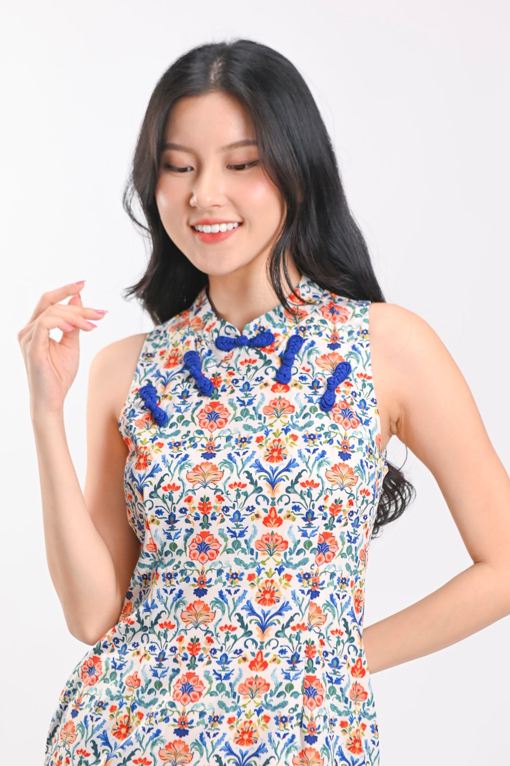 YUXUAN ORIENTAL BLOOMS SLEEVELESS CHEONGSAM DRESS