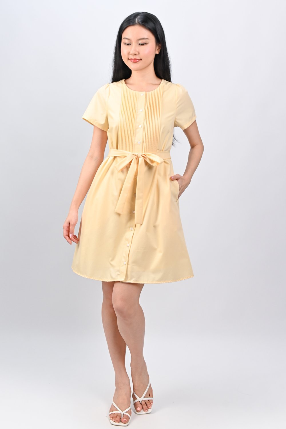OPHYRA PINTUCK DRESS IN YELLOW