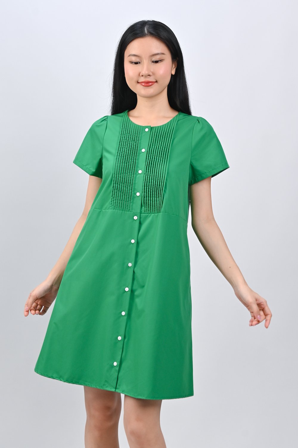 OPHYRA PINTUCK DRESS IN GREEN