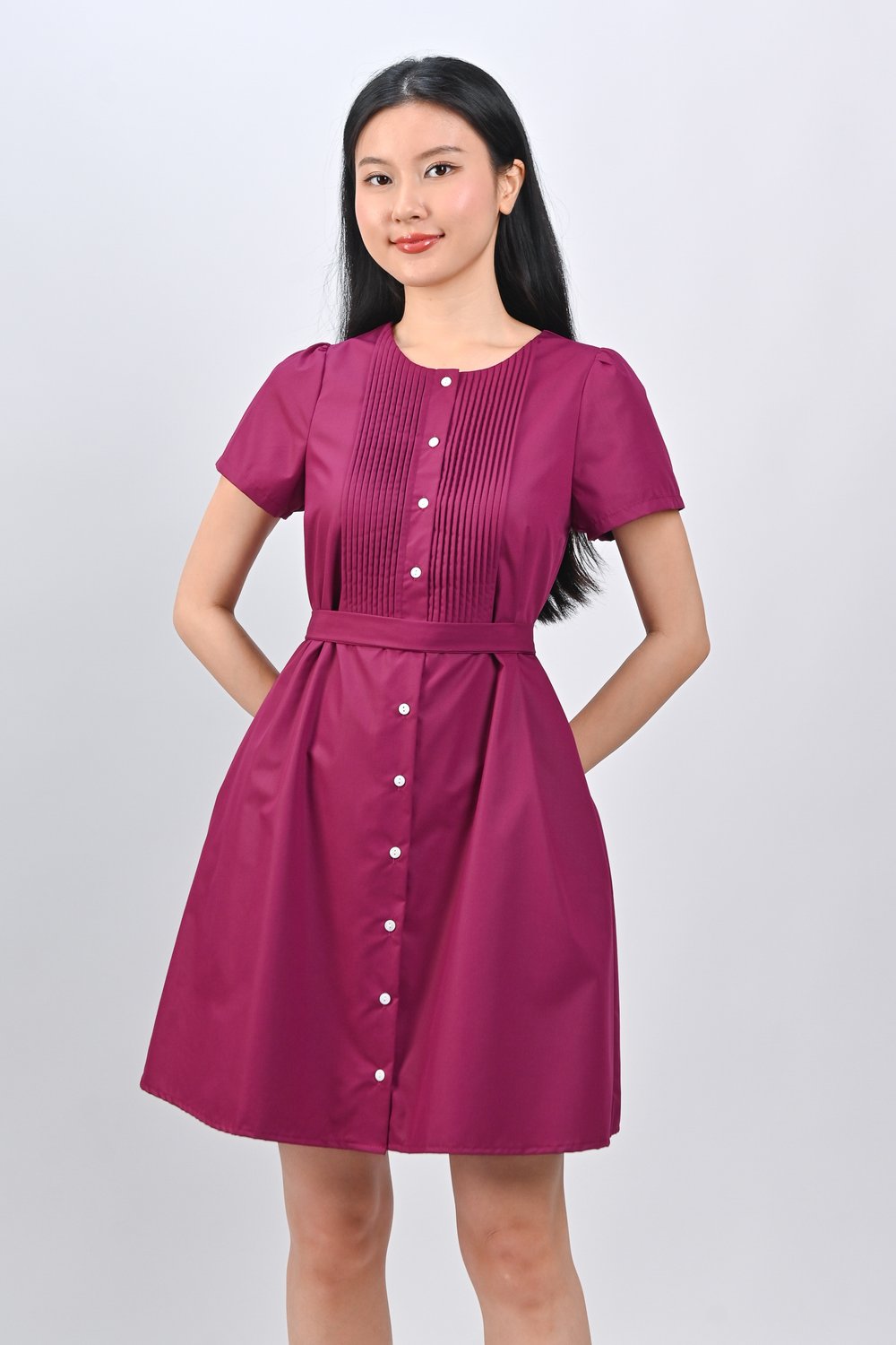 OPHYRA PINTUCK DRESS IN MAROON