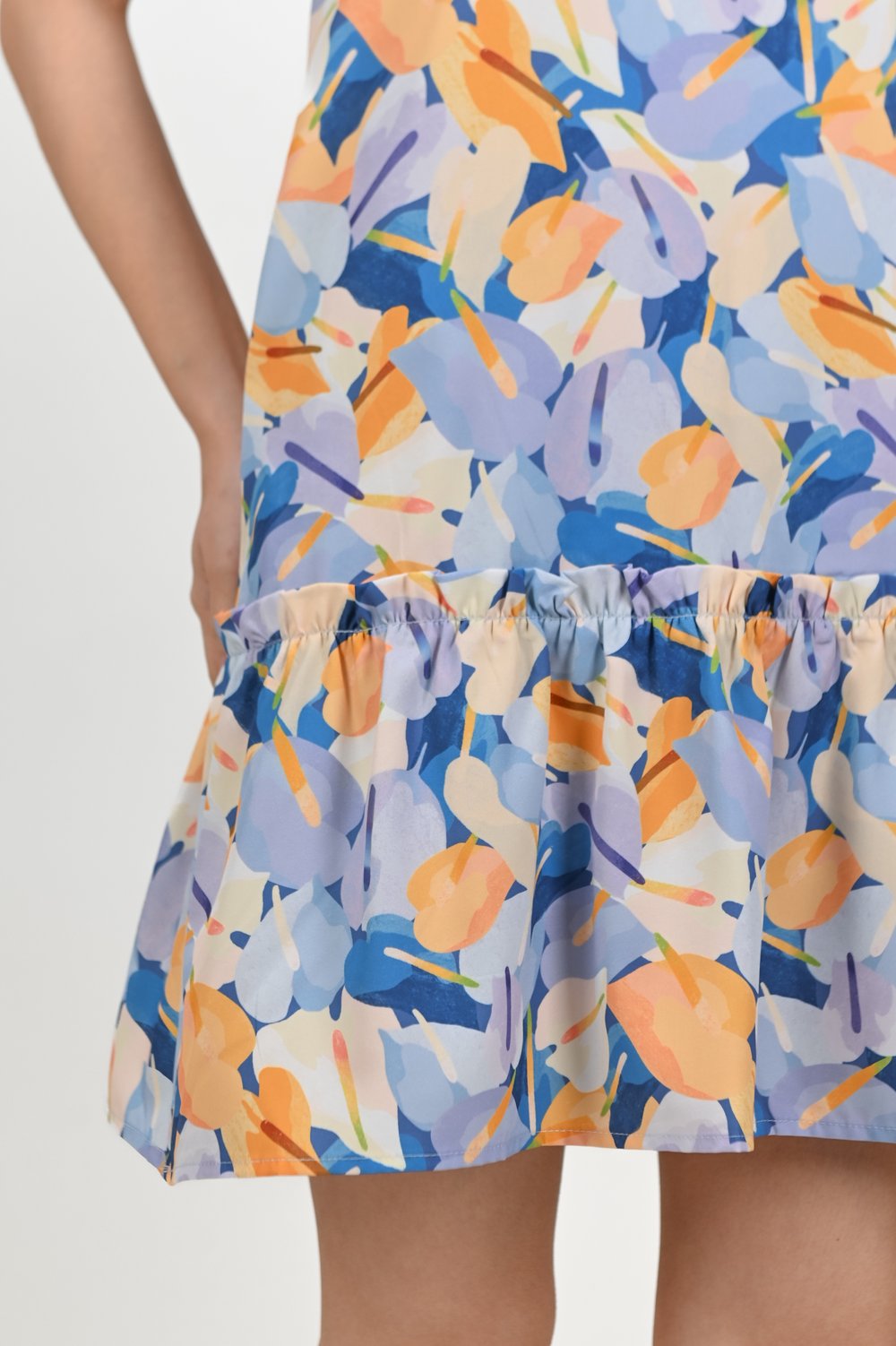 BLUE LACELEAF SLEEVED DROPWAIST DRESS