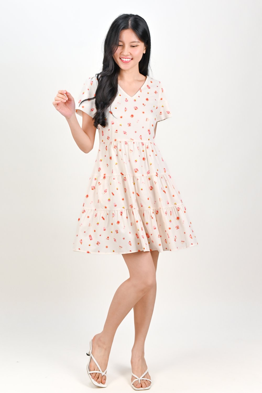STRAWBERRY DREAM V-NECK BABYDOLL DRESS